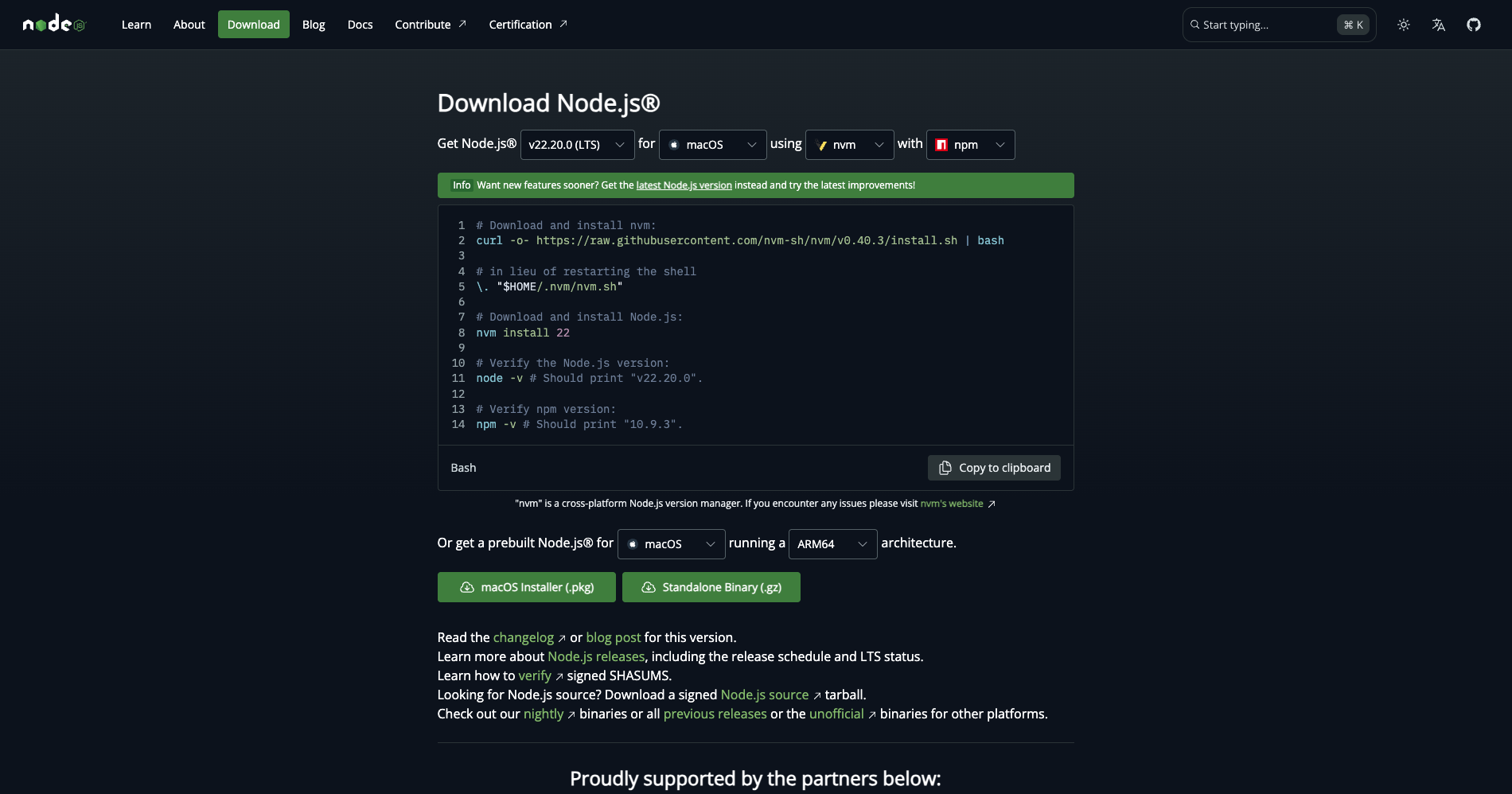 se está instalando nodejs